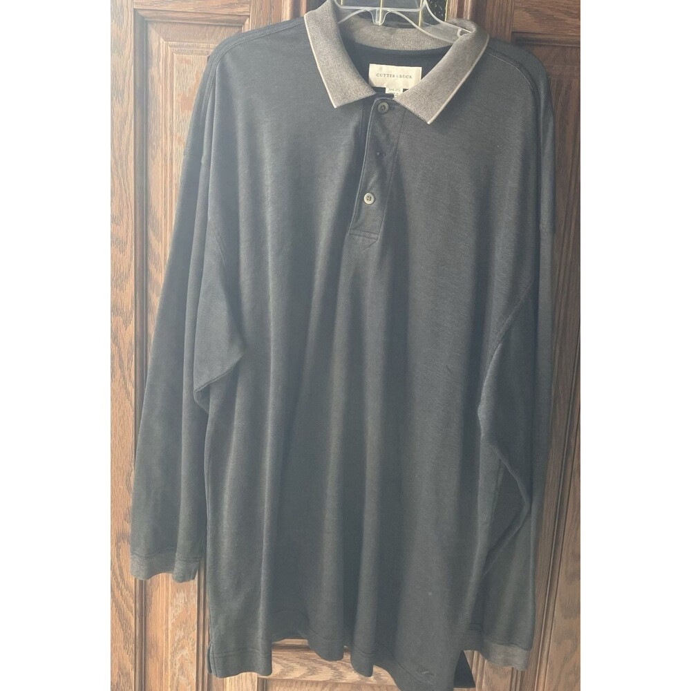 Cutter & Buck Long Sleeve Polo 3X Black & Beige 100% Cotton EUC‎ 3XB 3TG